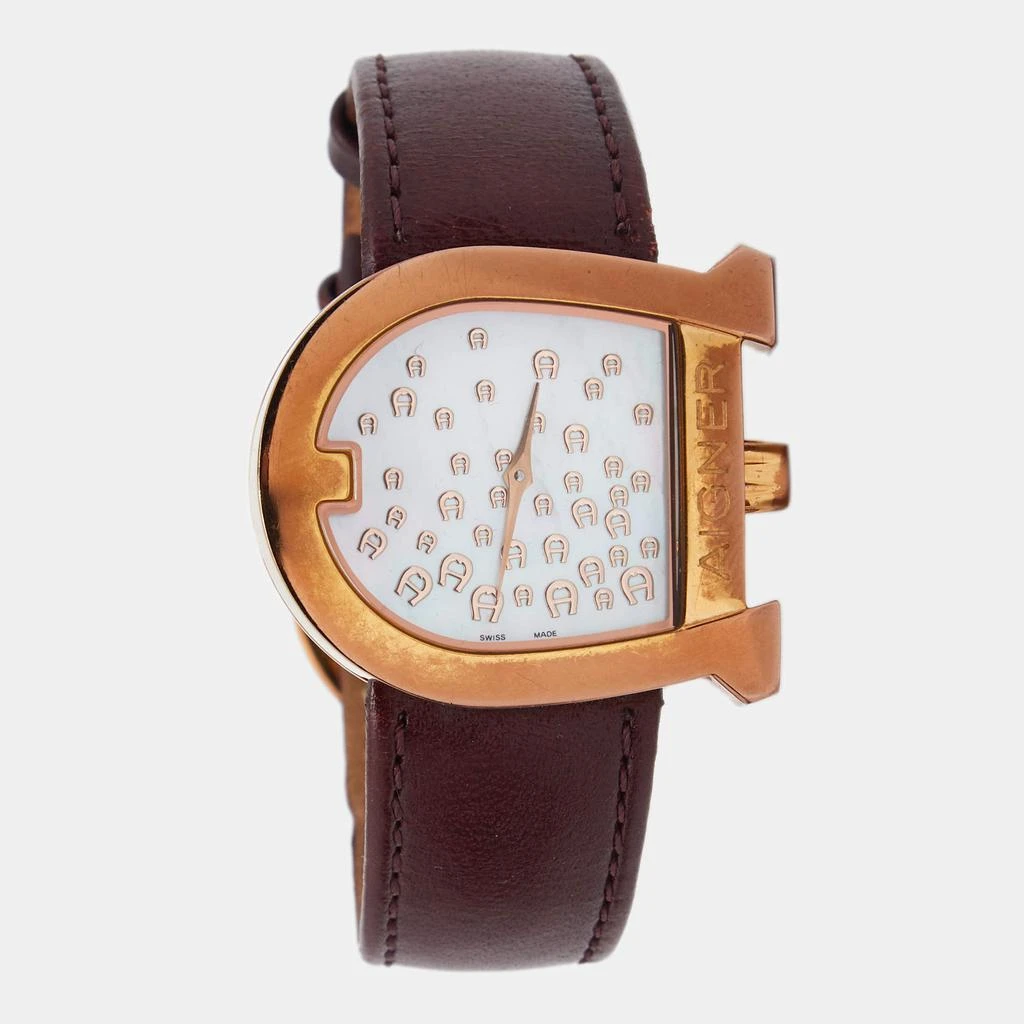 商品[二手商品] Aigner|Aigner White Mother of Pearl Gold PVD Coated Stainless Steel Leather Genua A31600 Women's Wristwatch 31 mm,价格¥1106,第1张图片