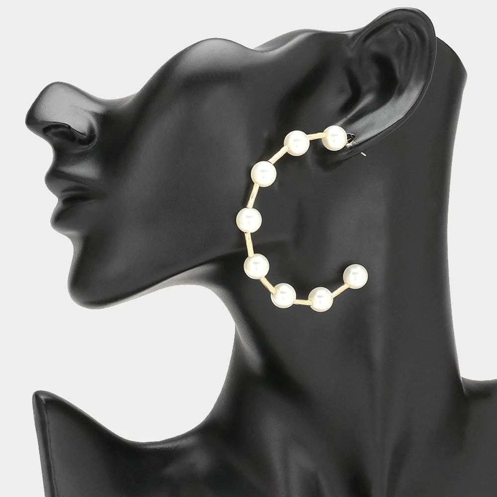 商品FASHNZFAB|Pearl Station Hoop Earrings - Gold,价格¥192,第1张图片详细描述