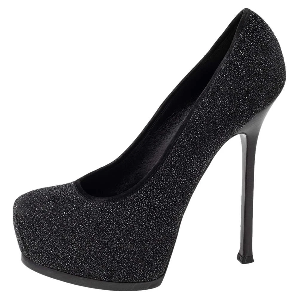 商品[二手商品] Yves Saint Laurent|Yves Saint Laurent Black Glitter Tribtoo Platform Pumps Size 40,价格¥1145,第2张图片详细描述