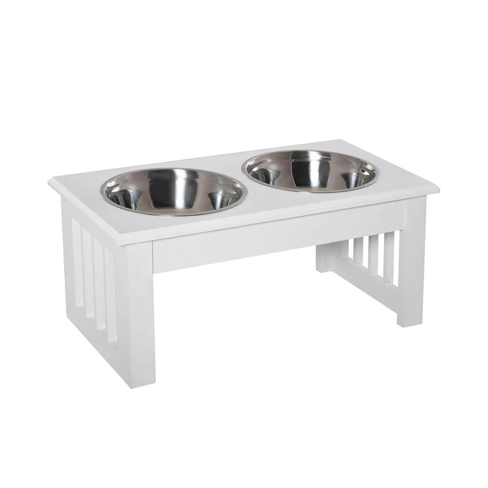 商品PawHut|Modern Elevated Pet Food Bowl Feeder Dishes, Set of 2 White,价格¥372,第1张图片