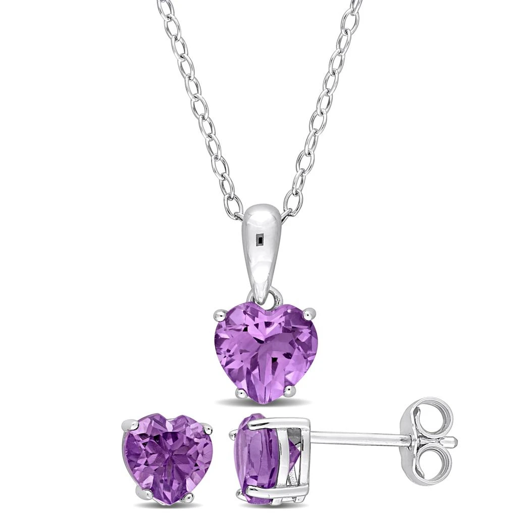 商品Mimi & Max|Mimi & Max 2 1/10 CT TGW Heart-Shape Amethyst Emerald 2-Piece Set of Pendant with Chain and Earrings in Sterling Silver,价格¥346,第1张图片