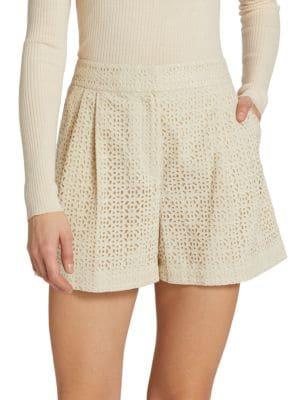 Double Pleated-Front Eyelet Lace Shorts商品第1张图片规格展示