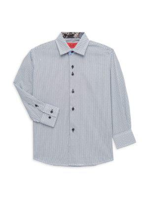 Little Boy’s Modern Fit Cotton Dotted Shirt商品第1张图片规格展示
