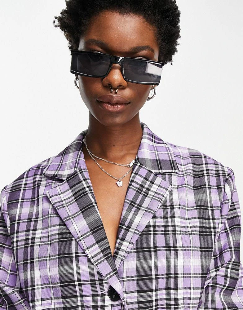 商品Topshop|Topshop oversized single breasted blazer in lilac check,价格¥157,第4张图片详细描述