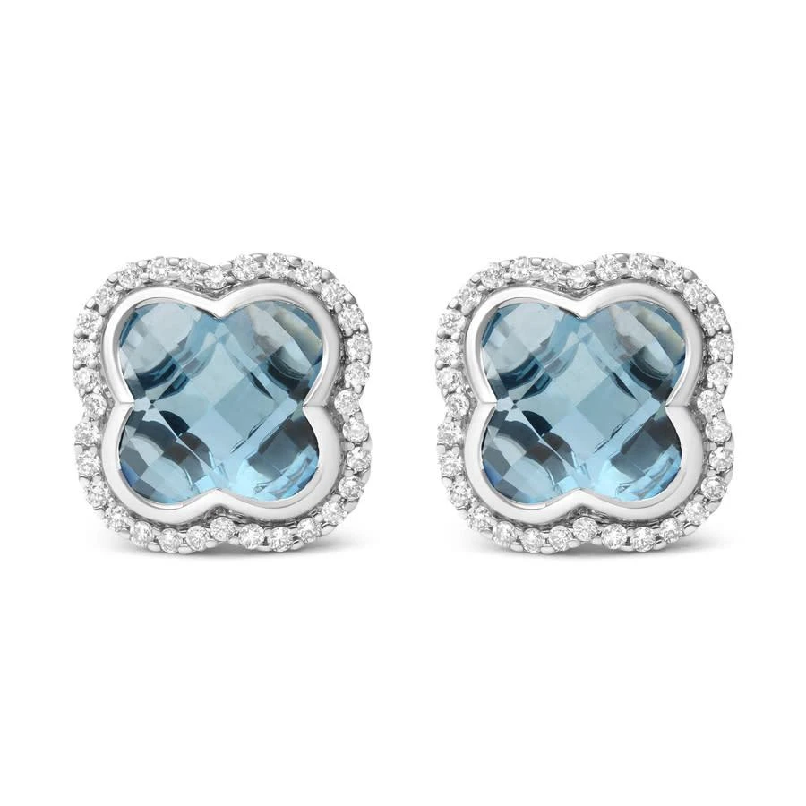 商品Haus Of Brilliance|18K White Gold 3/8 Cttw Diamond and 11x11mm Clover-Cut London Blue Topaz Gemstone Halo Clover Stud Earrings (G-H Color,价格¥26667,第1张图片
