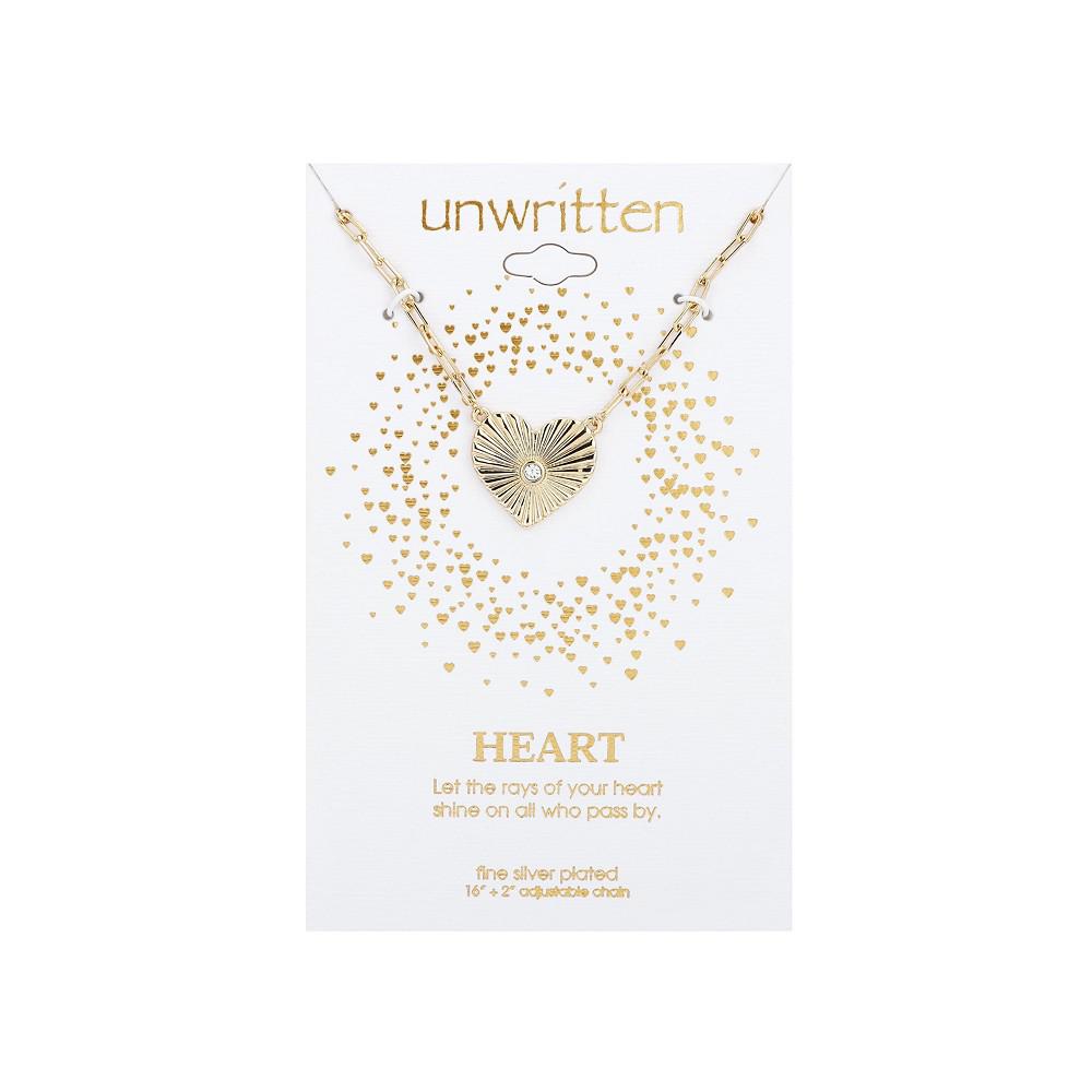 Gold Flash-Plated Diamond Cut Heart Pendant Link Necklace, 16+2" Extender商品第2张图片规格展示