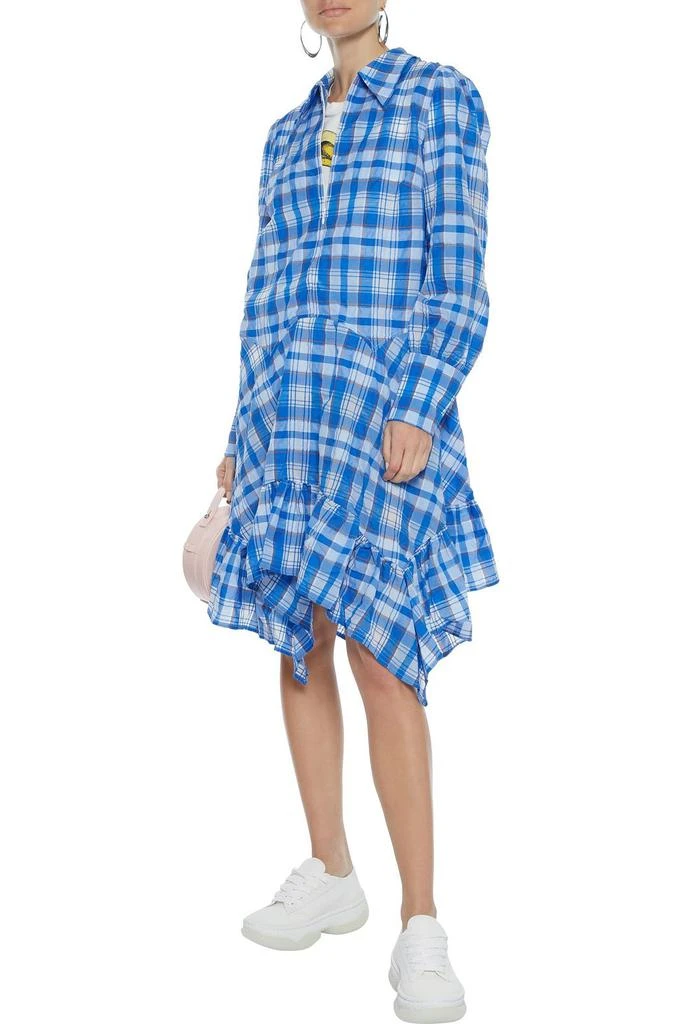 商品Ganni|Charron asymmetric checked cotton-blend seersucker shirt dress,价格¥563,第2张图片详细描述