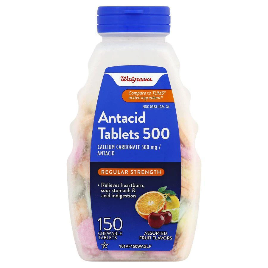 商品Walgreens|Regular Strength Antacid Chewable Tablets, 500 mg,价格¥20,第1张图片