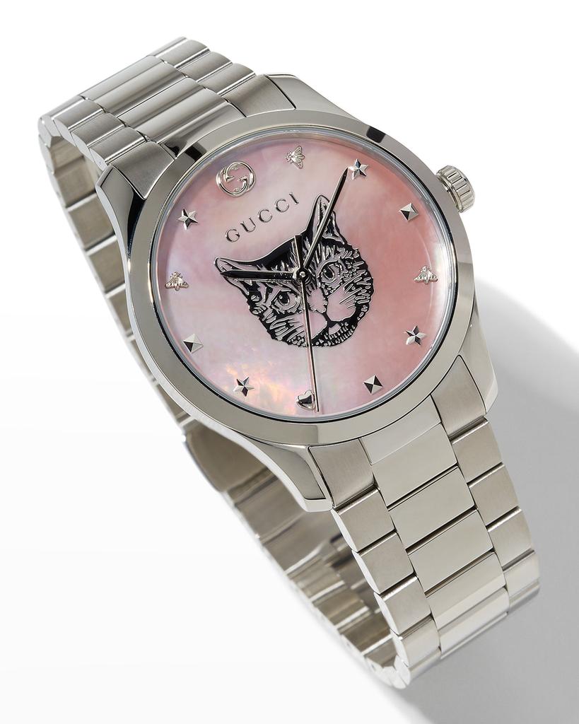 26mm G-Timeless Bracelet Watch w/ Feline Motif, Pink商品第2张图片规格展示