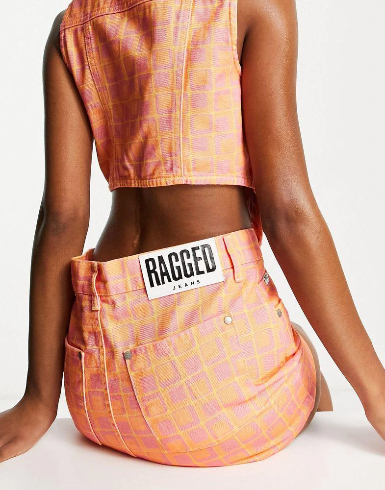 商品The Ragged Priest|The Ragged Priest Y2K micro mini skirt in pink orange retro square denim co-ord,价格¥171,第4张图片详细描述