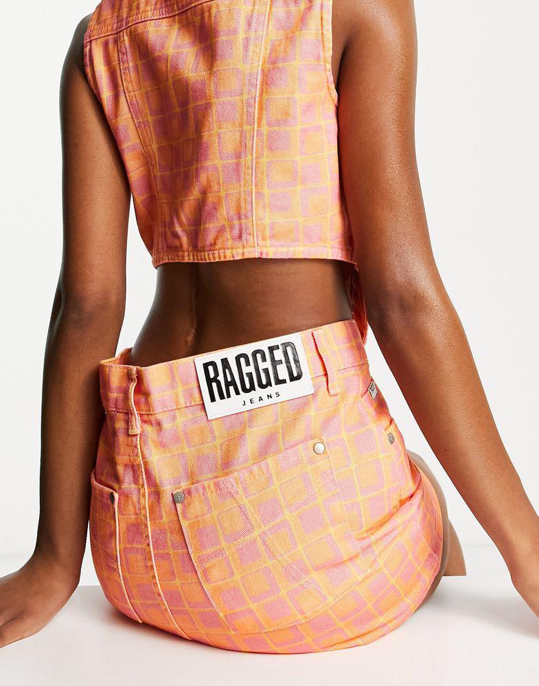 商品The Ragged Priest|The Ragged Priest Y2K micro mini skirt in pink orange retro square denim co-ord,价格¥335,第6张图片详细描述