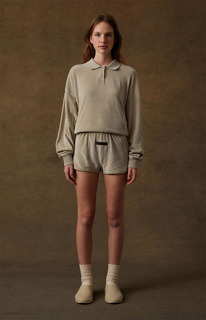 Women's Smoke Velour Long Sleeve Polo Sweatshirt商品第6张图片规格展示
