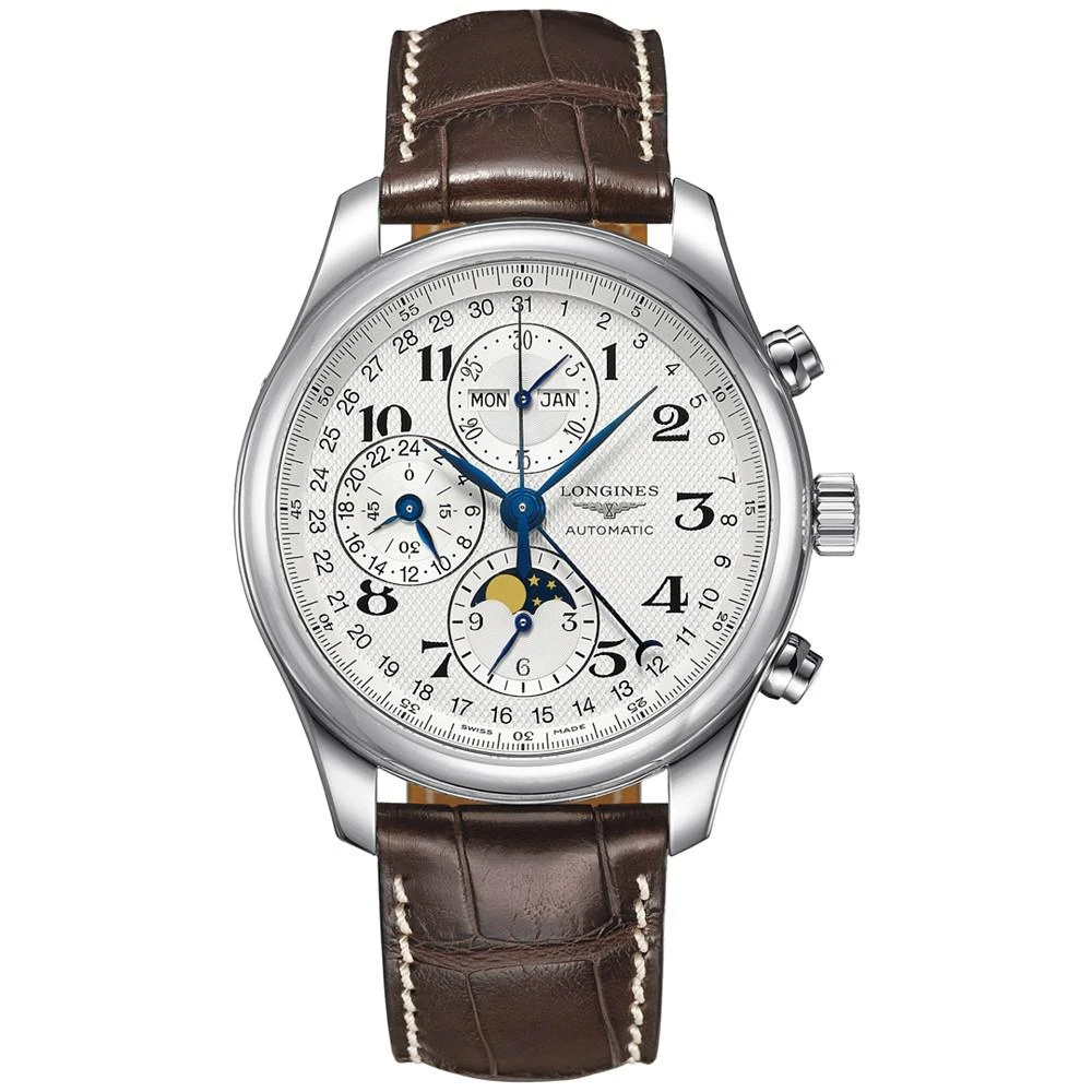 商品Longines|Men's Swiss Automatic Chronograph Master Brown Leather Strap Watch 42mm,价格¥28156,第1张图片