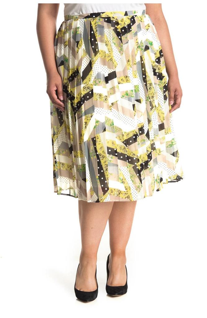 Pleated Mixed Print Midi Skirt商品第1张图片规格展示