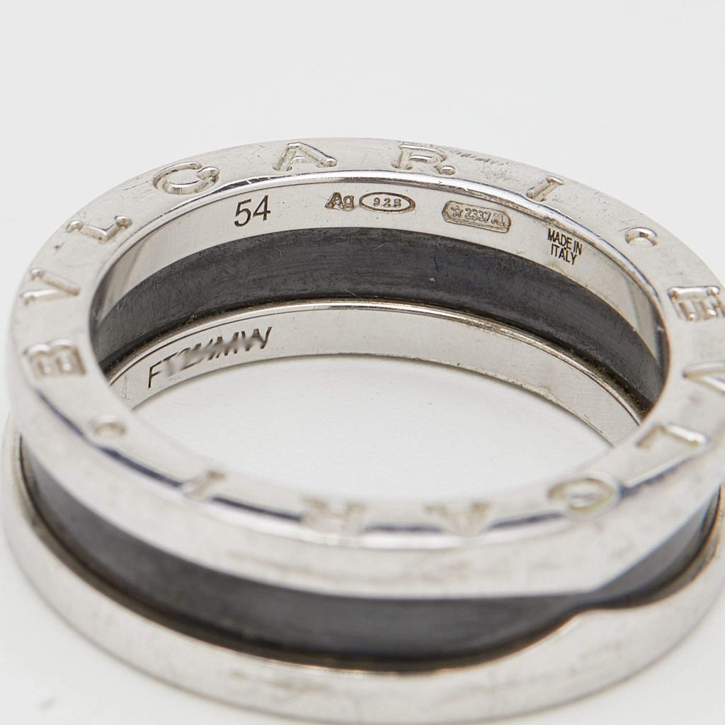 Bvlgari Save The Children Black Ceramic and Sterling Silver Ring Size EU 54商品第5张图片规格展示