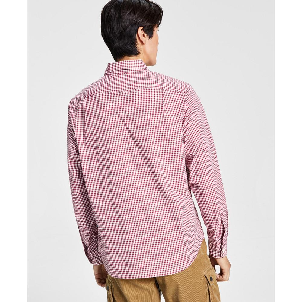 Men's Classic-Fit Long-Sleeve Pocket Gingham Check Poplin Shirt商品第2张图片规格展示