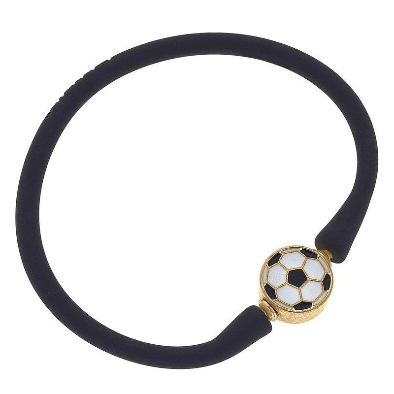 商品Canvas Style|Enamel Soccer Ball Silicone Bali Bracelet In Black,价格¥213,第1张图片