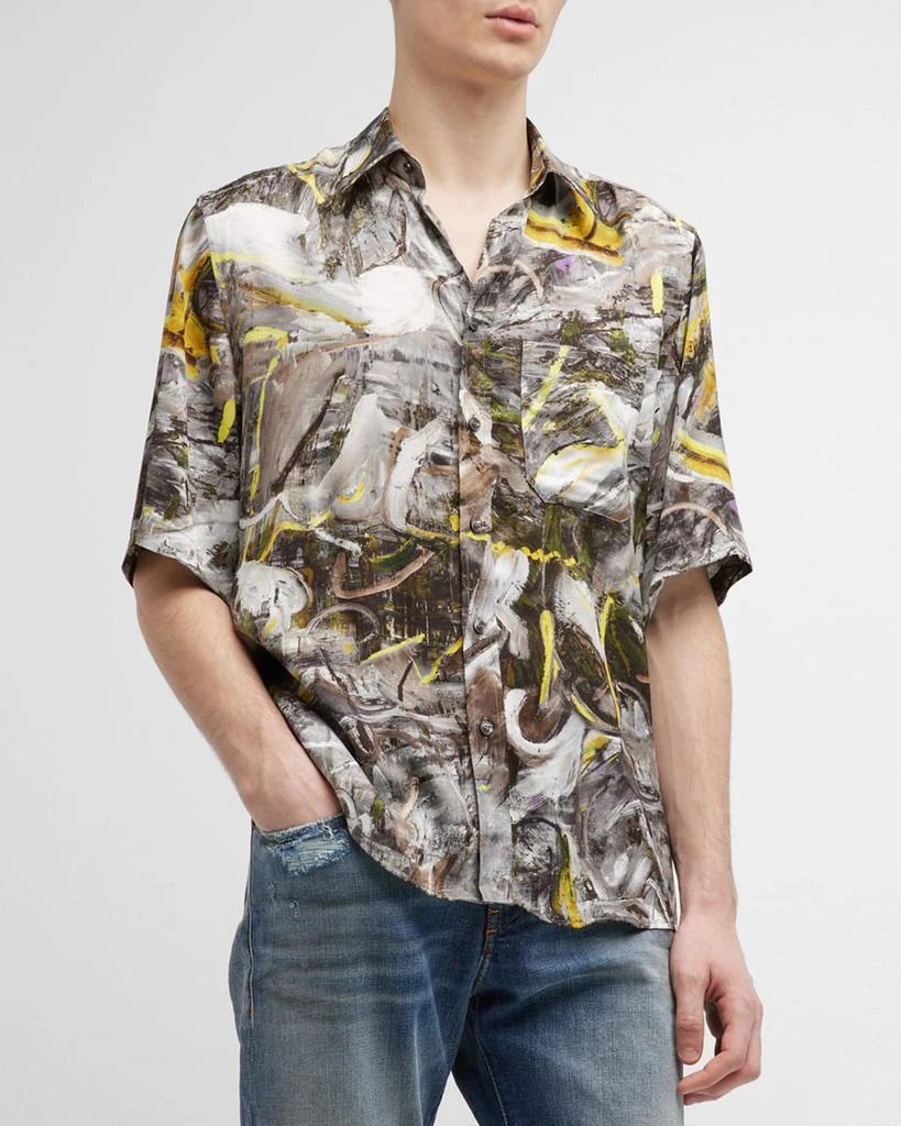 商品Diesel|Men's Abstract Paint-Print Sport Shirt,价格¥1709,第1张图片