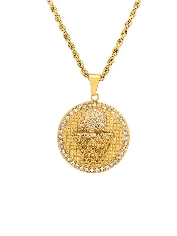 商品Anthony Jacobs|18K Goldplated Stainless Steel & Simulated Diamond Basketball Pendant Necklace,价格¥498,第1张图片