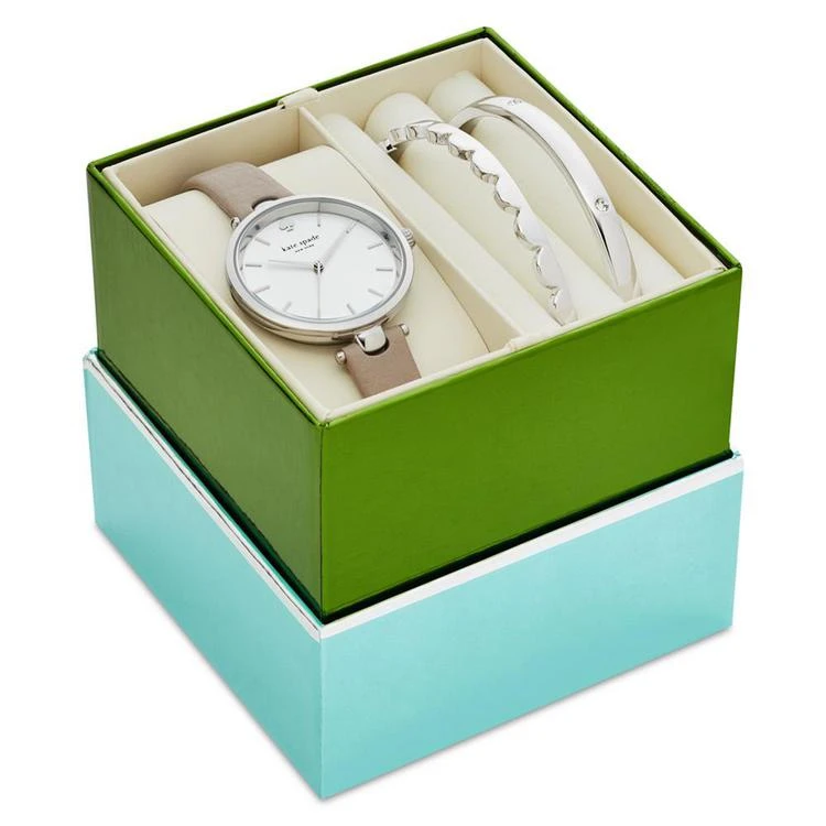 商品Kate Spade|Women's Holland Gray Leather Strap 34mm Watch & Bangle Bracelets Box Gift Set,价格¥1263,第1张图片