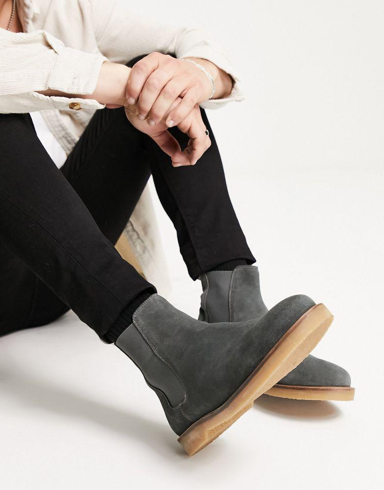 ASOS DESIGN chelsea boots in grey suede with contrast sole商品第4张图片规格展示