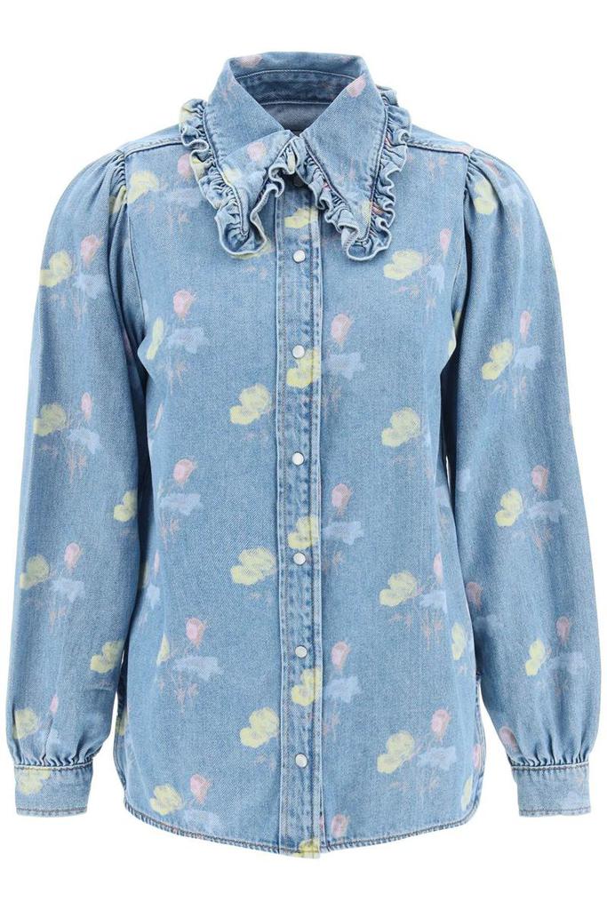 Ganni denim shirt with floral print商品第1张图片规格展示