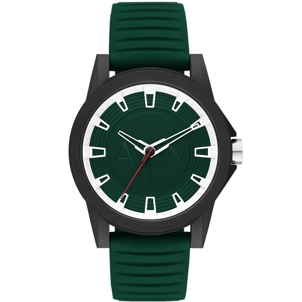 商品Armani Exchange|Men's Black Case with Dark Green Silicone Strap Watch 44mm,价格¥533,第1张图片