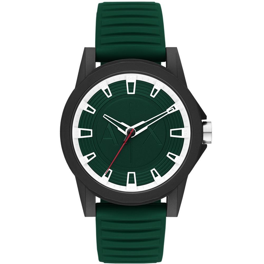 商品Armani Exchange|Men's Black Case with Dark Green Silicone Strap Watch 44mm,价格¥535,第1张图片