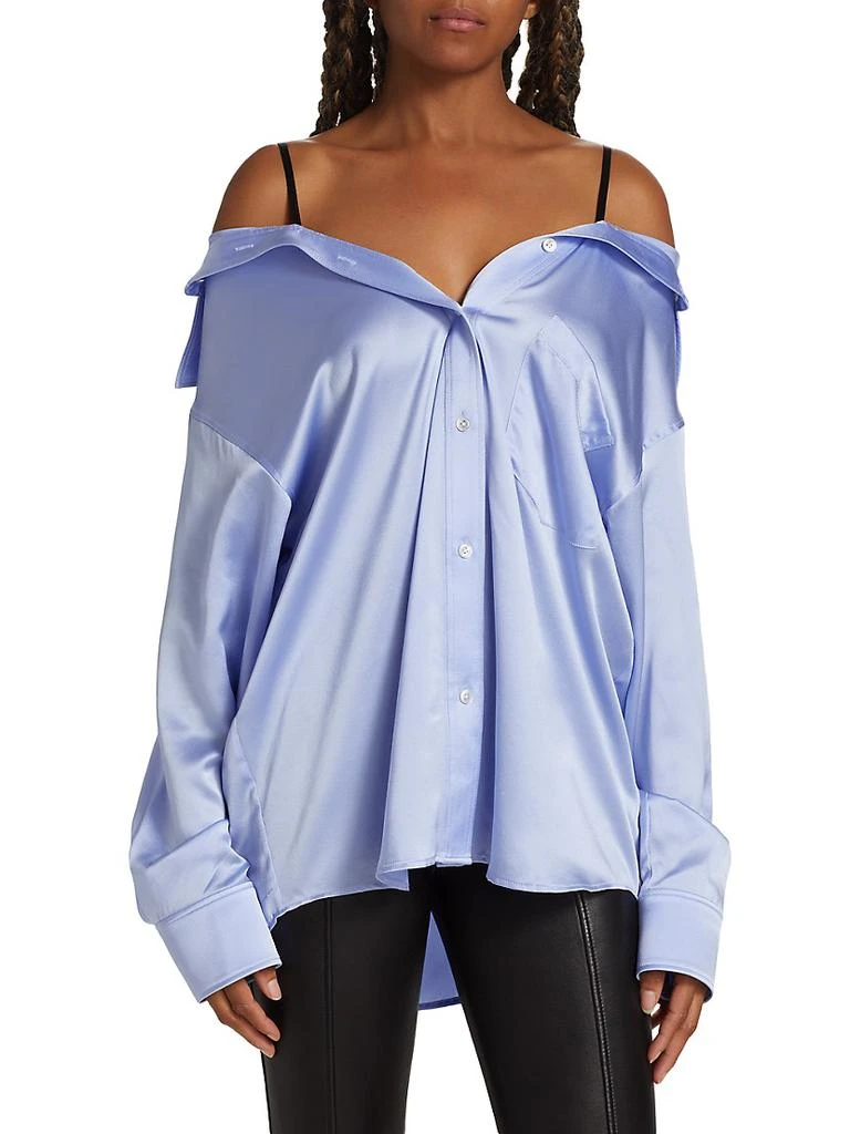 商品Alexander Wang|Satin Off-The-Shoulder Boyfriend Shirt,价格¥1779,第3张图片详细描述