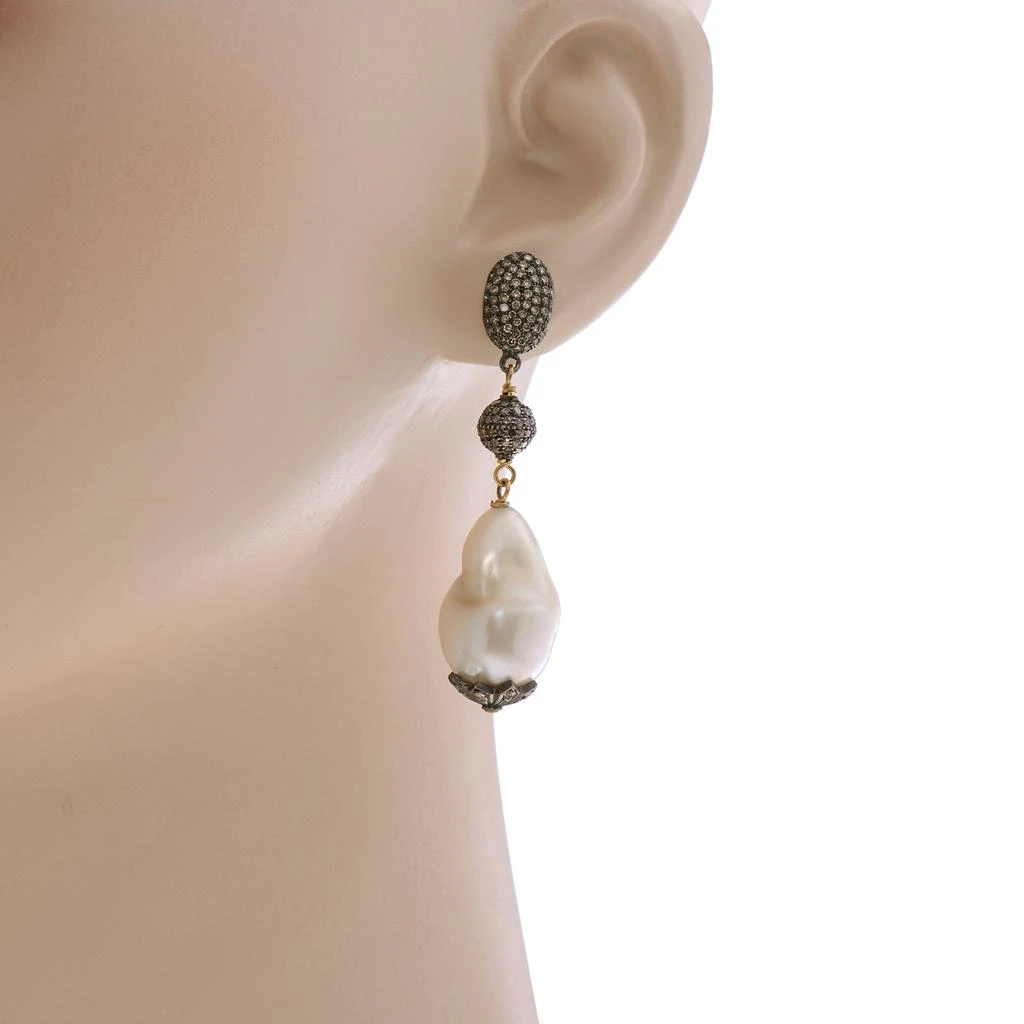 商品Zydo|Zydo Sterling Silver, Grey Diamond 11.10ct. tw. and Pearl 15mm Drop Earrings,价格¥20867,第2张图片详细描述