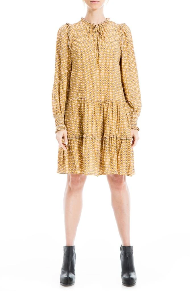 商品MAXSTUDIO|Tie Neck Long Sleeve Tiered Short Dress,价格¥121,第1张图片