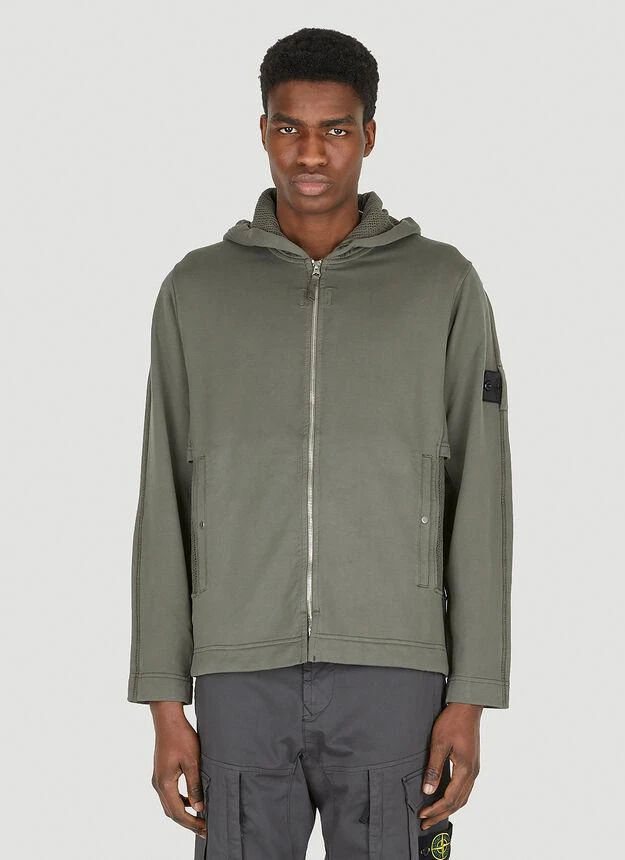 商品Stone Island|Logo-Patch Hooded Sweatshirt in Green,价格¥2401,第1张图片