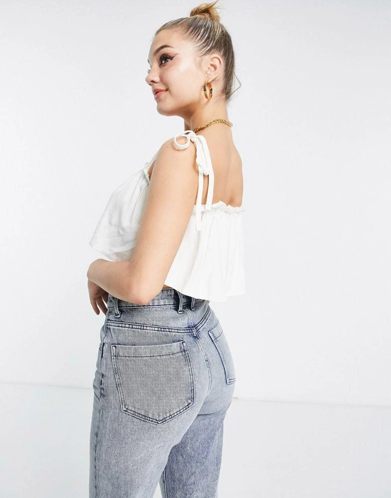 商品AsYou|ASYOU tie shoulder frill crop top in white,价格¥78,第2张图片详细描述