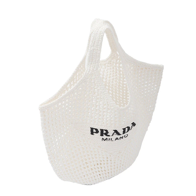 商品Prada|【预售3-7天】普拉达  女士白色酒椰纤维解构式廓形单肩手提托特包1BG424_2A2T_F0009_V_OOO,价格¥12452,第4张图片详细描述