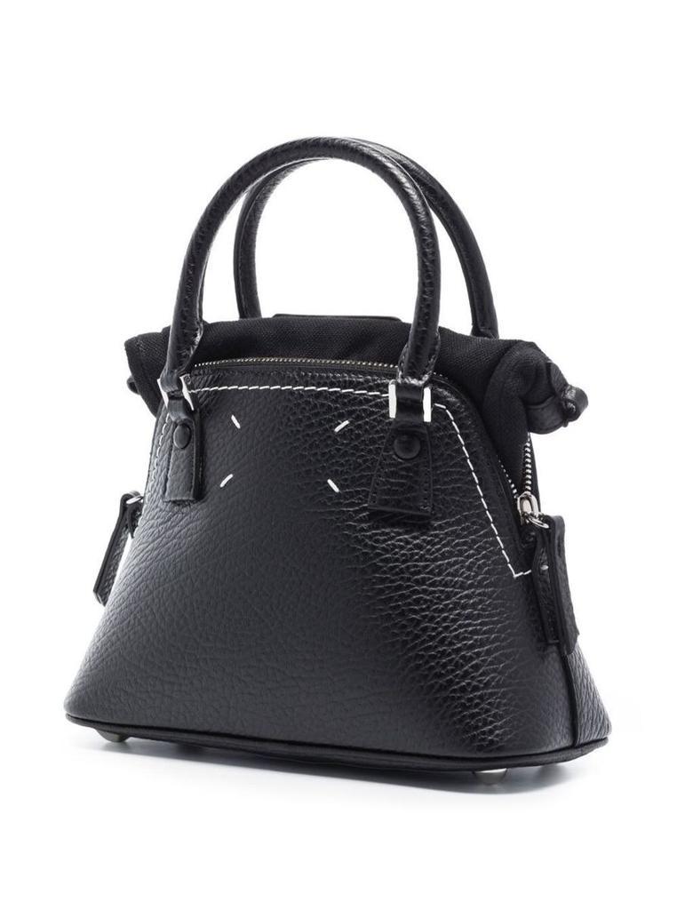 商品MAISON MARGIELA|'5AC Micro' Black Shoulder Bag with Logo Label in Grainy Leather Woman Maison Margiela,价格¥9471,第4张图片详细描述