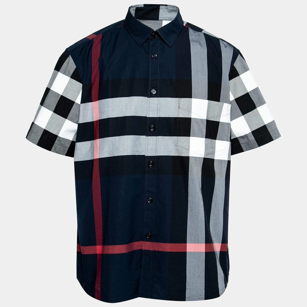 商品[二手商品] Burberry|Burberry Navy Blue Checked Cotton Short Sleeve Shirt XXL,价格¥1086,第1张图片