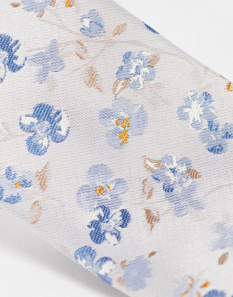 ASOS DESIGN slim tie in silver and blue floral商品第2张图片规格展示