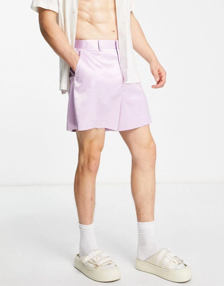 商品ASOS|ASOS DESIGN cropped bermuda smart shorts in oil purple satin,价格¥123,第2张图片详细描述