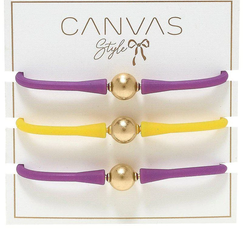 商品Canvas Style|Bali Game Day 24K Gold Bracelet Set Of 3 In Purple And Yellow,价格¥574,第2张图片详细描述