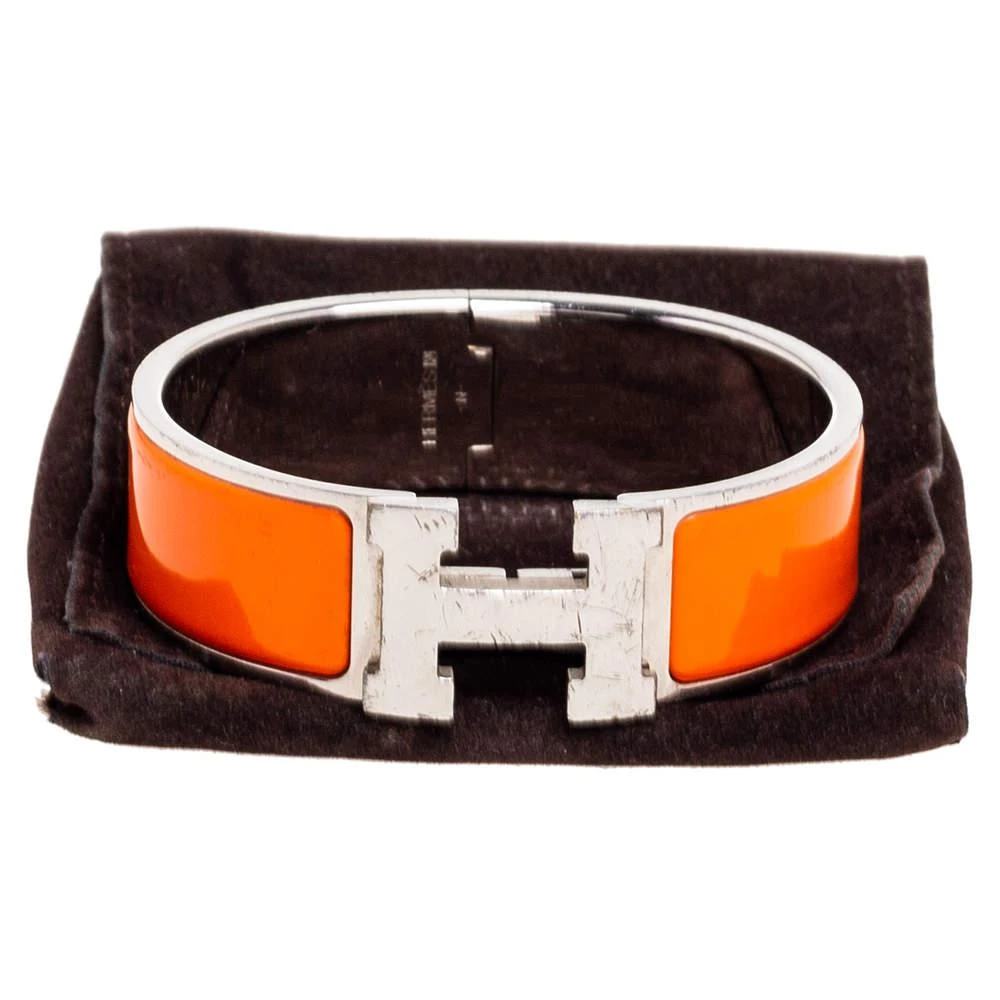 Hermès Clic Clac H Orange Enamel Palladium Plated Wide Bracelet 商品