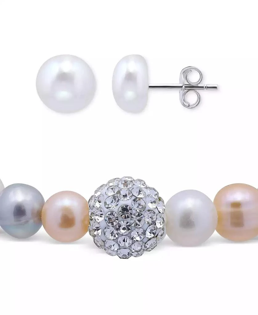 商品Macy's|2-Pc. Set Multicolor Cultured Freshwater Pearl (7mm) & Crystal Bracelet & Complementing White Cultured Freshwater Pearl (7mm) Stud Earrings in Sterling Silver (Also in All-White Cultured Freshwater Pearl), Created for Macy's,价格¥185,第4张图片详细描述