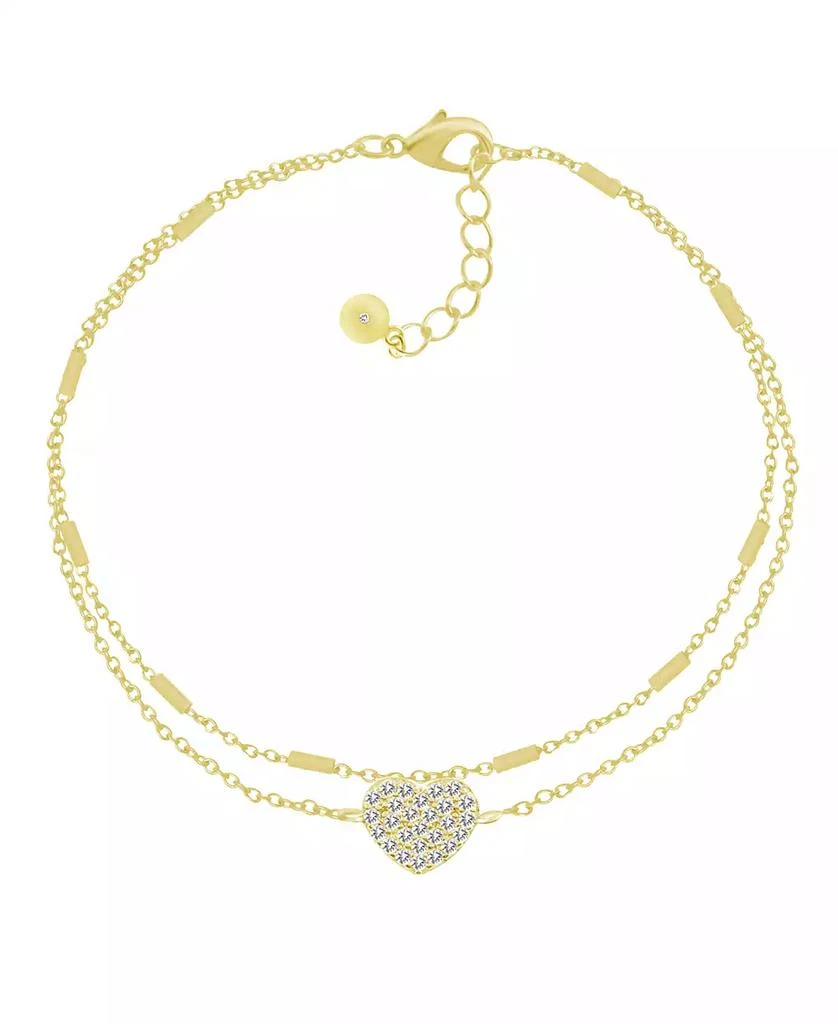 商品Essentials|Double Row Clear Cubic Zirconia Heart Anklet in Silver Plate,价格¥261,第1张图片