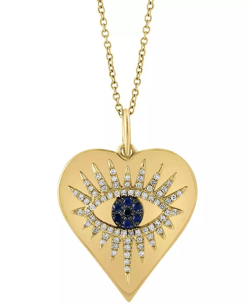 商品Effy|EFFY® Sapphire (1/20 ct. t.w.) & Diamond (1/4 ct. t.w.) Evil Eye Heart 18" Pendant Necklace in 14k Gold,价格¥9292,第3张图片详细描述