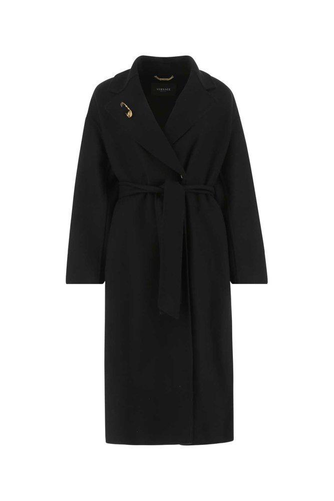 商品Versace|Versace Safety-Pin Detailed Belted Coat,价格¥12592-¥18306,第1张图片