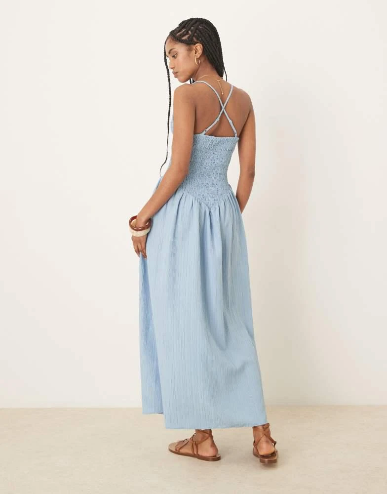 商品ASOS|ASOS DESIGN scoop neck crinkle maxi dress with cross back in steel blue,价格¥330,第3张图片详细描述