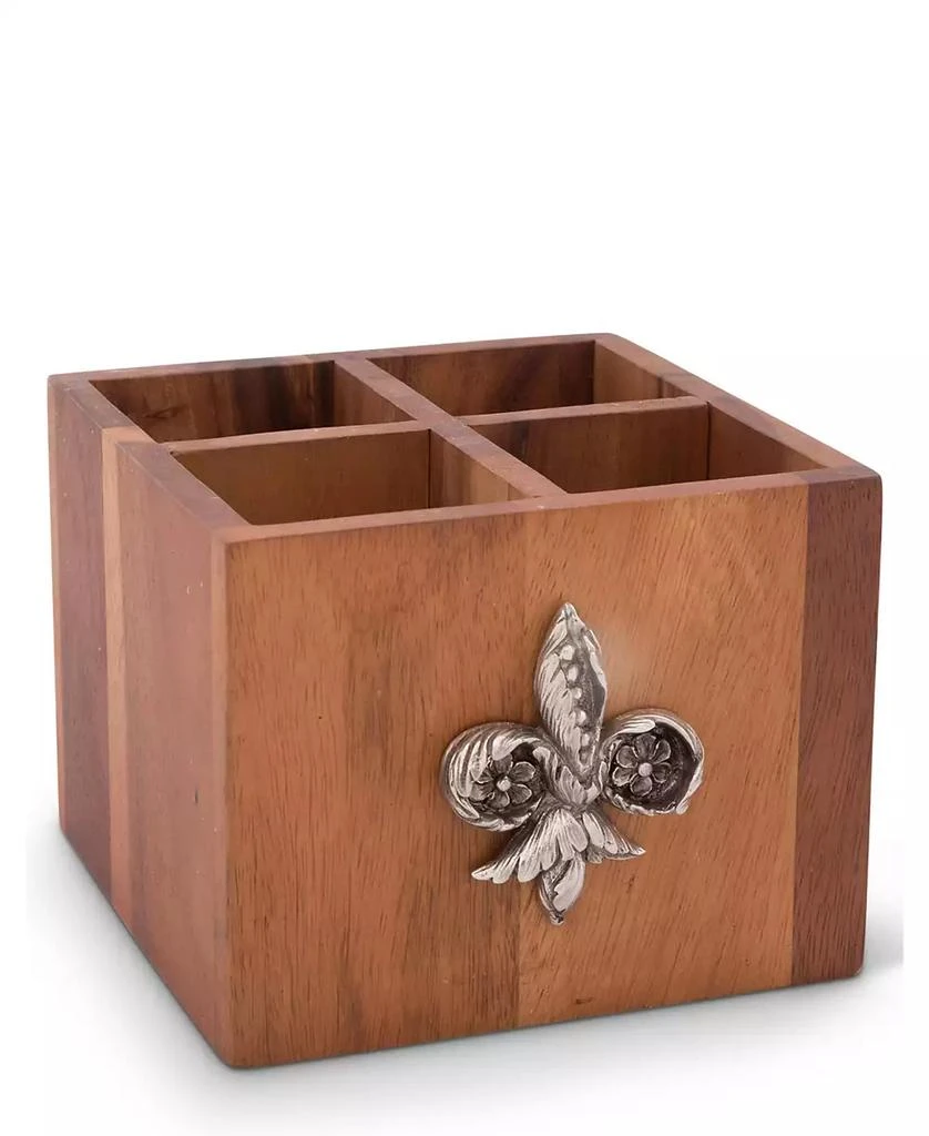 商品Vagabond House|Square Caddy Acacia Wood Flatware, Serve Ware, Utensil, Carry-All Holder with Solid Pewter Fleur De Lis Accent, 4 Compartments,价格¥1632,第4张图片详细描述