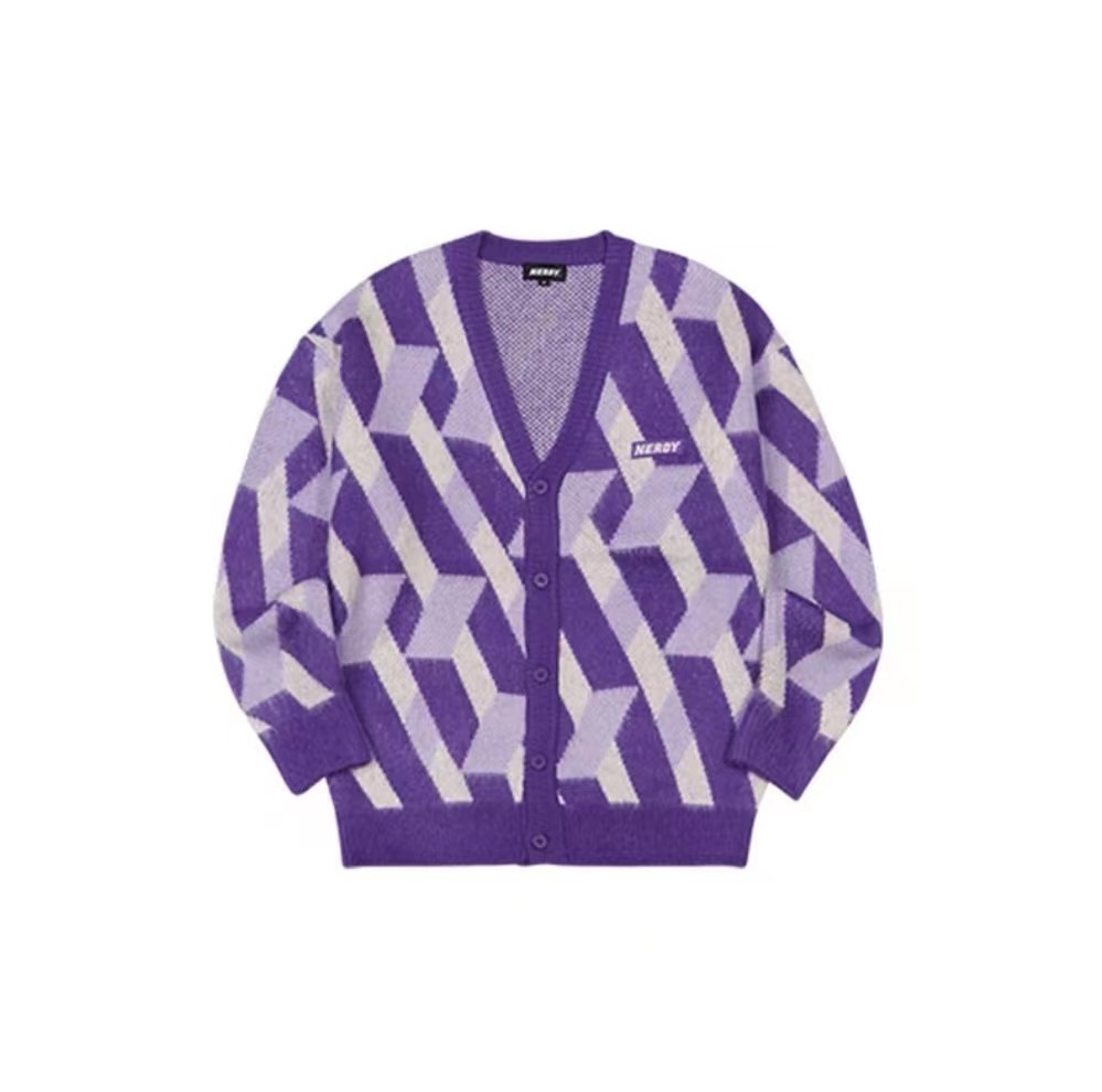 商品NERDY|【享贝家】NERDY 徽标LOGO宽松针织衫长袖毛衣 男女同款 紫色（预售款，10天发货） PNEF21KK06,价格¥356,第1张图片