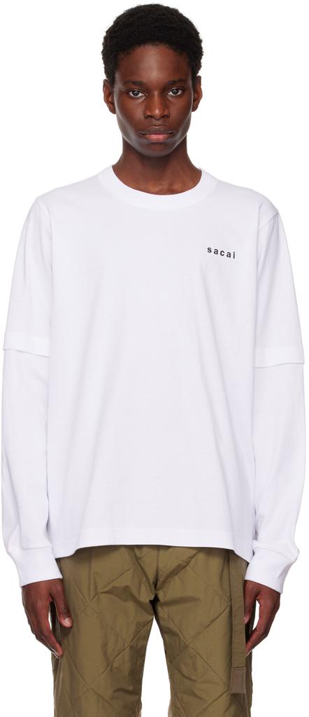 Sacai]白色Again & Again & Again 长袖T 恤棉价格¥1629 | 别样海外购