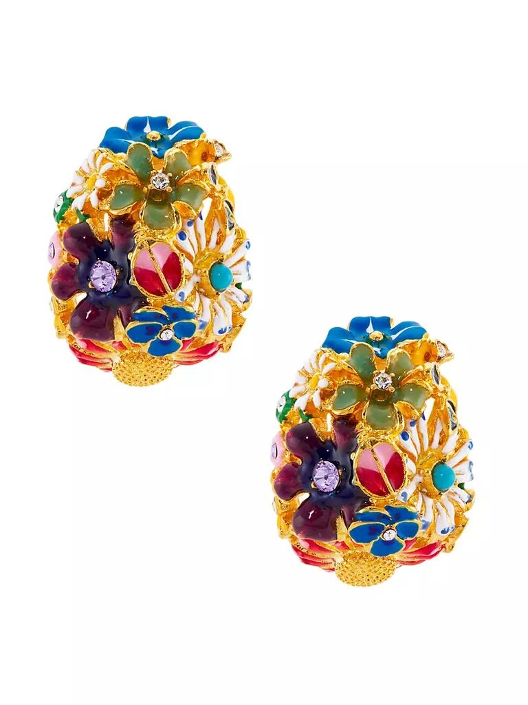 商品Kenneth Jay Lane|22K-Gold-Plated, Enamel & Glass Crystal Flower Clip-On Earrings,价格¥1499,第1张图片