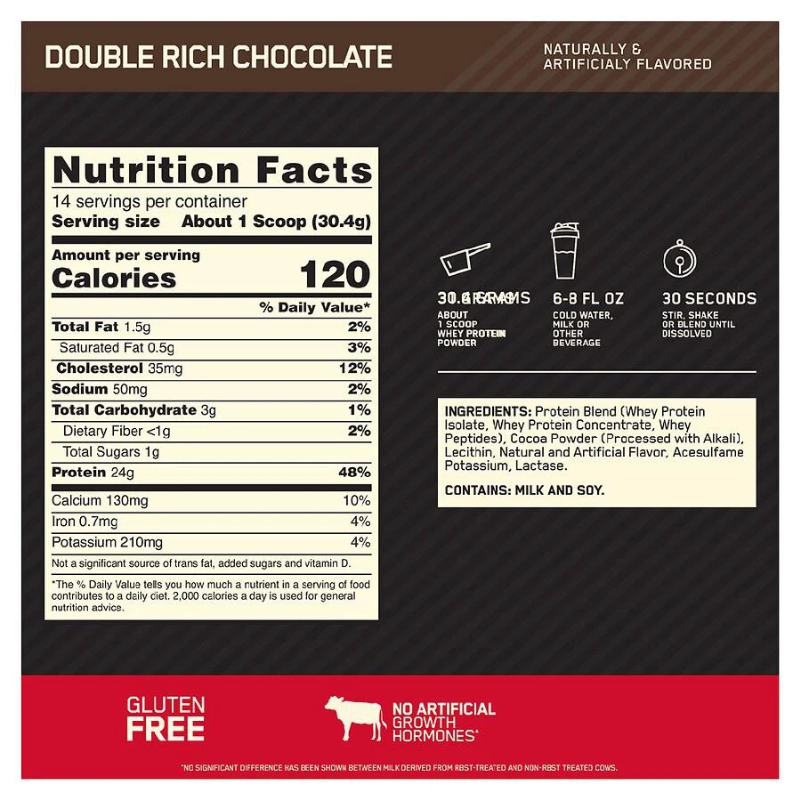 商品Optimum Nutrition|100% Whey Protein Powder Double Rich Chocolate,价格¥248,第2张图片详细描述